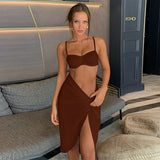 Back To School Amfeov Sexy Two Piece Sets Womens Outifits Beach Vacation Resort Wear Split Skirt And Crop Top Party Club Dress Sets C69-DH26