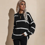 Casual Striped Sweater For Women High Street Fashion Long Sleeve O Neck Pullover Sweater 2021 Winter New Warm Loose Knitted Tops