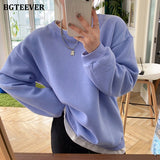 Amfeov O-Neck Patchwork Women Solid Sweatshirts 2024 Winter Thick Long Sleeve Female Tracksuits Casual Ladies Pullovers