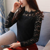 New Autumn O-neck Hollow Out Sweet Women Slim Fit Lsce Top Long Sleeve Women Blouse with Lace Bottoming Shirts Blusa 1105 40