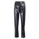 Beyouare Faux Leather Trousers Vintage Casual PU Women High Waist Big Pockets Straight Pant 2020 Autumn Elegant Lady Pant Capris