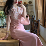 Summer Floral Print Ruffle Chiffon Dress Women Patchwork Short Sleeve Pink French Elegant Midi Dresses Party Sukienka 2021
