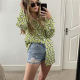 Christmas Gift PUWD Casual Women Green Print Shirt Suit 2021 Spring Fashion Female High Waisted Pants Suits Ladies High Street Matching Sets