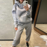 Ladies Fleece Tracksuit Two-Piece Set Warm Thick Hooded Sweatshirt And High Waist Jogging Pants Suit 2021 Autumn Winter New