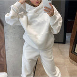 Ladies Fleece Tracksuit Two-Piece Set Warm Thick Hooded Sweatshirt And High Waist Jogging Pants Suit 2021 Autumn Winter New
