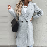 Winter Women Casual Vintage Warm Overcoat Female Autumn Long Sleeve Suit Collar Long Woolen Coats Elegant Buttoned Jacket