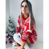 Christmas Gift Christmas Sweater Women Christmas Deer Warm Knitted Long Sleeve Sweater Jumper Top Winter Autumn Pullovers Plus Size