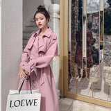 Christmas Gift Fashion New Khaki Pink Trench Coat for Women Double-Breasted Long Duster Coat with Belt Lady Windbreaker Spring Autumn Outerwear