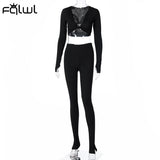 Amfeov Casual Summer 2 Two Piece Set Women Pink Outfit Long Sleeve Crop Top Leggings Women Joggers Matching Sets Ladies Tracksuit