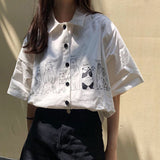 Blouses Women Japan Style Harajuku Simple Short Sleeve Summer Womens Chic Tops Retro All-match Pockets Trendy Girls Shirts New