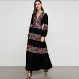 Embroidered Women Maxi Dress V-Neck Batwing Sleeve Loose Oversize Summer Dresses Drawstring Waist Boho Beach Vestidos