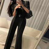 Summer Office Lady Pant Suits Korean Two Piece Set Women Outfits Short Sleeve Crop Top Blazer and High Waist Long Pant 2 Piece