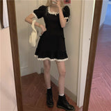 YBYR Lolita Black Dress Women Sweet Maid Vintage Ruffles Dress Summer Girls Gothic Punk Puff Sleeve Lace Sexy Elegant Dresses