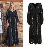 Embroidered Women Maxi Dress V-Neck Batwing Sleeve Loose Oversize Summer Dresses Drawstring Waist Boho Beach Vestidos