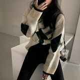 Argyle Sweaters Women Fashion Plaid Sweater Aesthetic Vintage Women Jumpers Autumn Winter Long Sleeve Pull Femme 2022