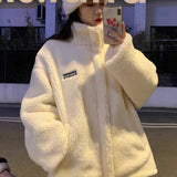 Amfeov Women Winter White Jacket Faux Lamb Fur Kawaii Coat Lamb Women Teddy Fur Coat Fleece Original Parkas Plus Size Hoodies Harajuku