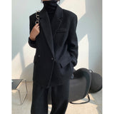 Winter Fashion Thickened Tweed Suit Coat Lapel Loose Long Sleeves Plus Size Womens Black Oversized Blazers Long Sleeve Jackets