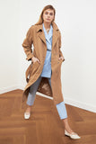 Christmas Gift Trendyol Arched Apron Detailed Water Pusher Long Trench Coat TWOSS21TR0005