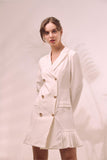 Amfeov Elegant Ruffle Double Breasted Women Dress Office Blazer White Dress Autumn Winter Slim Suit Ladies Dresses