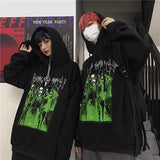 Christmas Gift QWEEK Vintage Gothic Harajuku Oversized Hoodies Women Streetwear Couple Print Sweatshirts Loose Black Tops Student Clothes