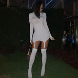 Amfeov hoco dresses Solid Bodycon Garter Women Mini Dress with Stocking Long Sleeve Sexy Clubwear Skinny Party Dresses Autumn 2024 Hot Slim