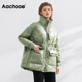 Amfeov Christmas Gift Aachoae Pure Winter Lightweight Down Jacket Women Thick Warm Batwing Long Sleeve Loose Doudoune Pocket Ultra Light Duck Down