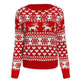 Amfeov Christmas Gift Hot Christmas Women Sweater Elk Snowflake Xmas Long Sleeve O-neck Christmas Knitting Pullover Short Sweater Top Jumper Knitwear