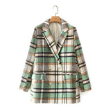 Christmas Gift PUWD Vintage Woman Plaid Woolen Blazer Coat 2020 Fashion Ladies Autumn Double Breasted Soft Jacket Female Chic Warm Outerwears