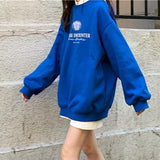 Amfeov Blue Grunge Oversized Hoodies Gothic Harajuku Streetwear Chic Letter Print Hoodies 2022 New Women Autumn Long Sleeve Hoodies
