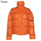 Yiallen Winter New Warm Cotton-padded Jacket Women Slim Solid Turtleneck Zipper Velcro Pockets Thicken Coat Female Streetwear