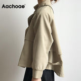 Christmas Gift Aachoae Solid Batwing Long Sleeve Trench Coat Double Breasted Retro Trench Female Asymmetrical Hem Chic Coat Autumn Spring 2021