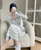 Thanksgiving Day Gifts Autumn Sexy Striped Knit 2 Piece Suits Long Sleeve Knitted Cardigan Slim Long Dress Two Piece Set Women Outfits Elegant