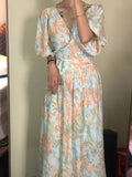 New 2021 Summer Casual Women Lantern Short Sleeve Print Dress  Elegant Lace Up A Line Robe