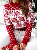 Christmas Gift Christmas Women Sweaters Santa Snowflake Xmas Printing O-neck Pullover Tops Casual Long Sleeve Knitted Sweater Autumn Winter