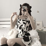 Amfeov hoco dresses QWEEK Cow Print Slip Dress Women 2024 Fashion Sexy Bodycon Dress Women Summer Sundresses Streetwear Women Korean Trendy Dress