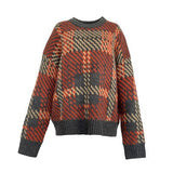 Women Plaid Sweater Casual Pullovers Long Sleeve O-Neck England Style Knitted Tops Autumn Winter 2021 New Vintage Jumper Sweater