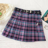 Amfeov Summer Skirt Woman Amfeov Pleated Skirt Belt Korean High Waist A-line Sexy Cute Mini Dance Plaid Skirts 2024 Harajuku Uniforms