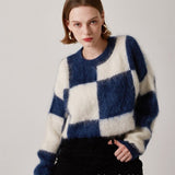 Women Checkerboard High Street Sweaters Casual Autumn Winter O Neck Long Sleeve Knitted Pullover Tops 2021 Femme Fashion Jumper