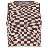 Amfeov Summer Knit Crop Top Women Sleeveless New Tank Top Basic T Shirts Casual Checker Plaid Vest Streetwear Tank Top Vintage