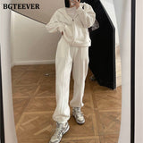 Amfeov 2024 Winter Thicken Velvet Women Tracksuits Casual Hooded Zippers Sweatshirt & Wide Leg Pants Ladies 2 Pieces Set