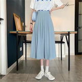 Amfeov Candy-Colored Long Pleated Skirt Women Summer Casual Simple Solid Midi Skirt 2024 A-Line High Waist Skirts Students Streetwear