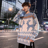 Christmas Gift Christmas Sweater Men Autumn Turtleneck Pullover Gengar Spacious Print Patchwork Jumpers Warm Knit Oversized Ugly Sweater Unisex