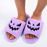 Amfeov 2024 New Purple Halloween Fuzzy House Slippers - Jack O Lantern Pumpkin Shoes Funny Kawaii Slippers For Girls Claquette Femme