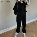 Amfeov 2024 Winter Thicken Velvet Women Tracksuits Casual Hooded Zippers Sweatshirt & Wide Leg Pants Ladies 2 Pieces Set