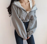 Short Hoodies Women Solid Sweatshirt Tracksuit Long Sleeve Female  Crop Top 2020 Fashion Korean Clothing Harajuku