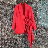Amfeov 2022 Fashion New Autumn Chic Women's Blazer Dress Red Sexy Lapel Long Sleeve Bow Loose Dress Celebrity Club Party Dress Vestidos