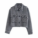 Christmas Gift PUWD Vintage Woman Loose Houndstooth Short Coats Spring Autumn Fashion Ladies Soft Plaid Outerwear Female Chic Oversized Jackets