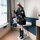 Amfeov Star Pattern Pullover Women Sweater Long Sleeve Sweaters Loose Embroidery Knitted Sweater Women's Jumper Plus Size