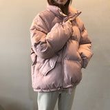 Amfeov Ladies Fashionable Winter Oversized Stand Collar Down Jacket Women 2024 New Warm Thick Loose Chic Parka Bread Padded Coat