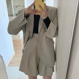 Office Lady Two Piece Outfits Long Sleeve Coat and High Waist Shorts Elegant 2 Piece Sets Korean Style Casual Pants Sets